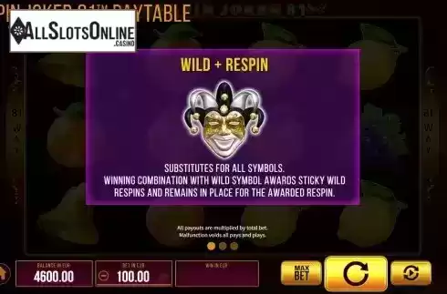 Wild plus respin feature screen