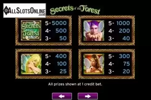 Paytable 1. Secrets Of The Forest from High 5 Games