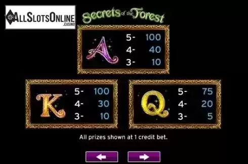 Paytable 2. Secrets Of The Forest from High 5 Games