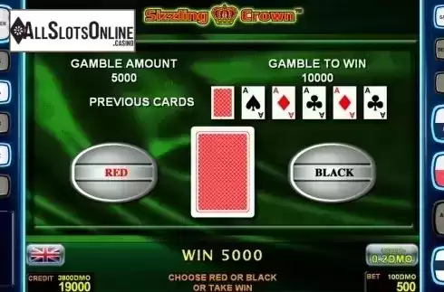 Gamble game screen. Sizzling Crown Deluxe from Novomatic