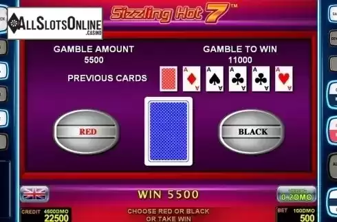 Gamble game screen. Sizzling Hot 7 Deluxe from Novomatic