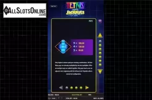 Paytable. Tetris Super Jackpots from Bally