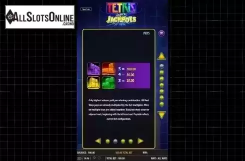 Paytable 2. Tetris Super Jackpots from Bally