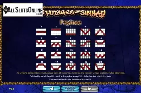 Paytable 4. The voyages of Sinbad from 2by2 Gaming