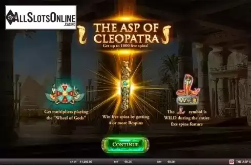 Intro Game screen. The Asp of Cleopatra from Red Rake
