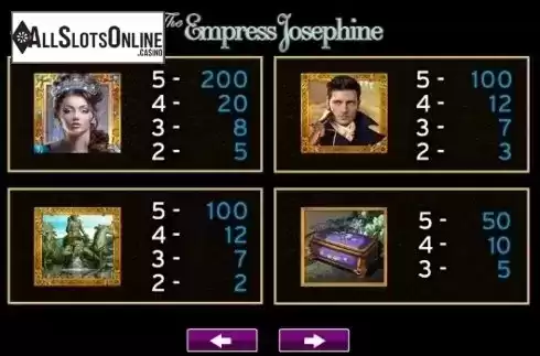 Paytable 6. The Empress Josephine from High 5 Games