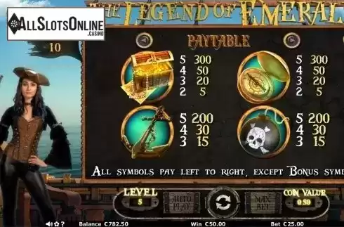 Paytable 2. The Legend of Emerald from Join Games