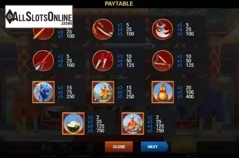 Paytable 1. The Legend of Shaolin from Evoplay Entertainment
