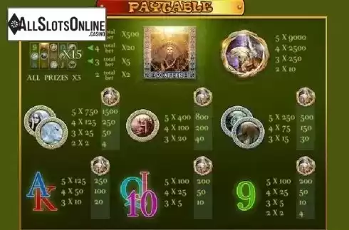 Paytable 1. The Legend of Unicorn from Viaden Gaming