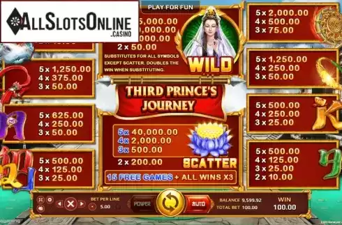 Paytable. Third Prince's Journey from EAgaming