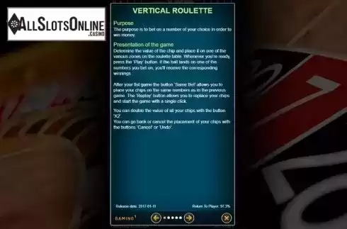 Rules 1. Vertical Roulette VIP from GAMING1