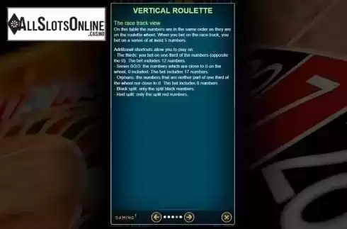Rules 4. Vertical Roulette VIP from GAMING1