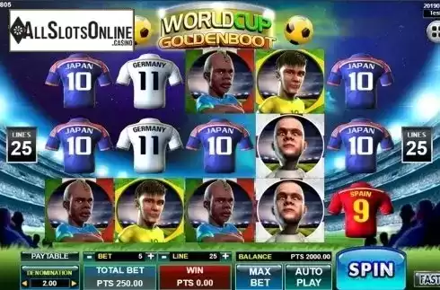 Reels screen. World Cup Golden Boot from Spadegaming