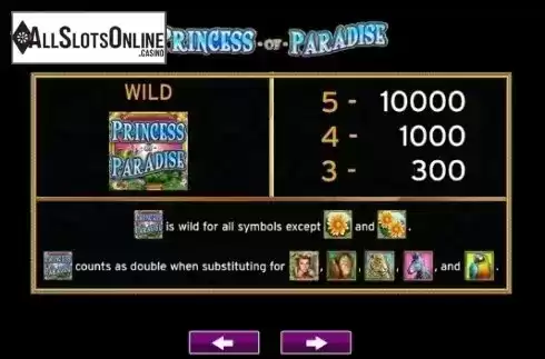 Paytable 1. Princess of Paradise from High 5 Games