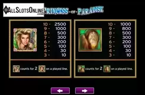 Paytable 3. Princess of Paradise from High 5 Games