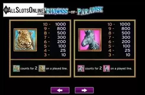 Paytable 4. Princess of Paradise from High 5 Games