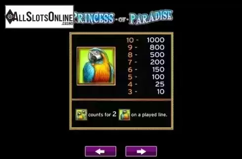 Paytable 5. Princess of Paradise from High 5 Games