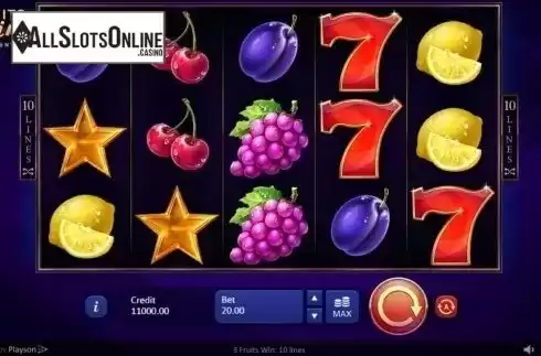 Reel Screen. 3 Fruits Win: 10 lines from Playson