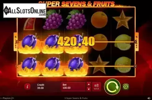 Win Screen. 5 Super Sevens & Fruits from Playson