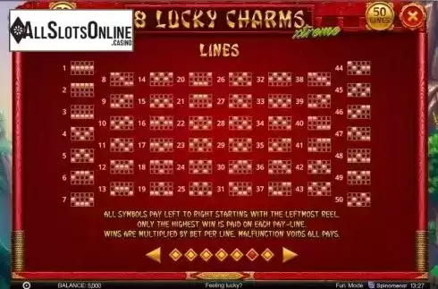 Paytable 6. 8 Lucky Charms Xtreme from Spinomenal