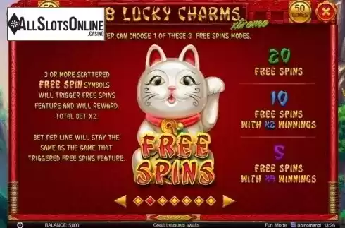 Paytable 2. 8 Lucky Charms Xtreme from Spinomenal