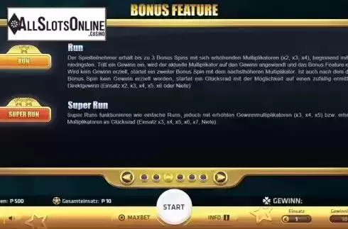 Bonus feature screen