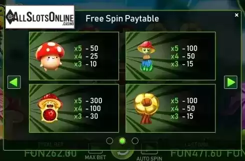 Free Spin Paytable screen 2
