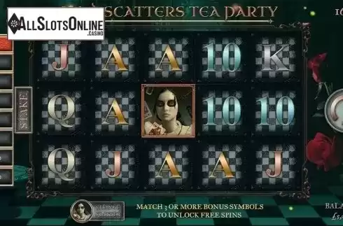 Reels screen. Mad Scatters Tea Party from Slingo Originals