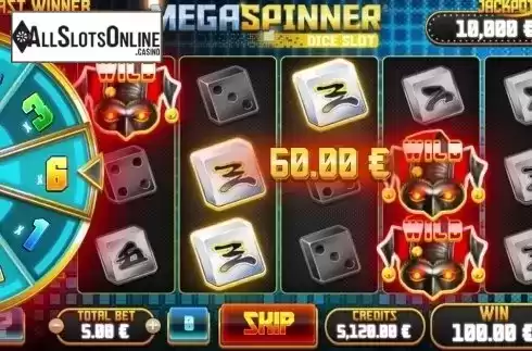 Free spins screen. Mega Spinner Dice Slot from GAMING1