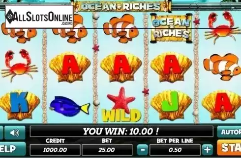 Win Screen. Ocean Riches (PlayPearl) from PlayPearls
