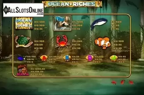 Paytable. Ocean Riches (PlayPearl) from PlayPearls