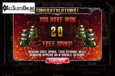20 Free Spins Win Screen
