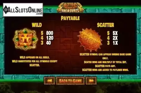 Paytable 1. Aztec Temple Treasures from 2by2 Gaming