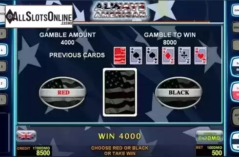 Gamble game screen . Always American Deluxe from Novomatic
