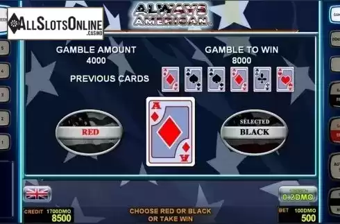 Gamble game screen 2. Always American Deluxe from Novomatic
