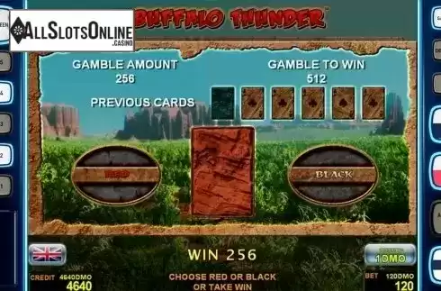 Gamble game screen. Buffalo Thunder Deluxe from Novomatic