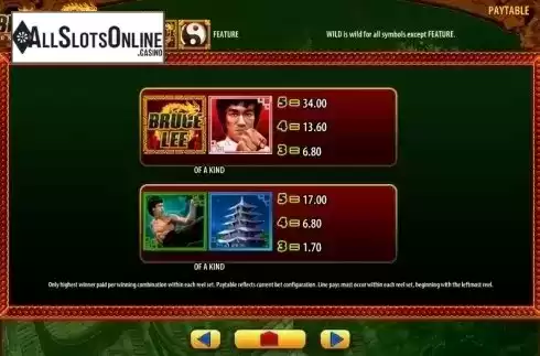 Paytable 1. Bruce Lee Dragon's Tale from WMS
