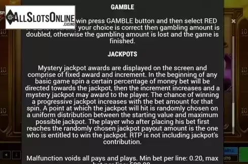 Gamble and Jackpots screen