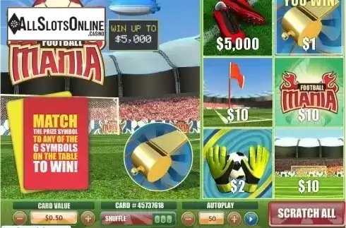 Win screen. Football Mania Scratch from Playtech