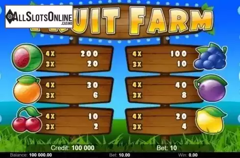 Paytable. Fruit Farm (Kajot Games) from KAJOT