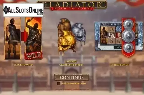 Intro Game screen. Gladiator Road to Rome from Playtech