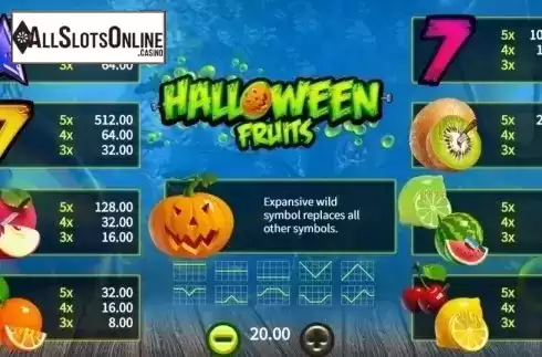 Paytable. Halloween Fruits (SYNOT) from SYNOT