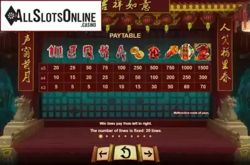Paytable 1. Happy Chinese New Year from Booongo