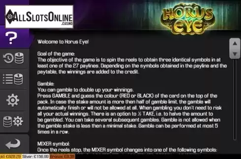 Feature screen. Horus Eye (Apollo Games) from Apollo Games