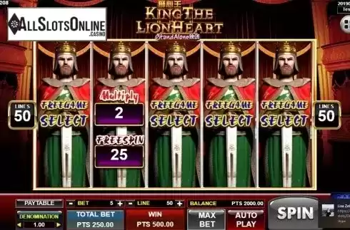 Free spin screen. King The Lion Heart SA from Spadegaming