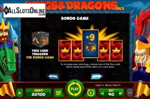 Bonus game screen. Kings and Dragons Dice from Mancala Gaming