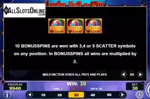 Free Spins Features screen
