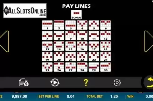 Paylines screen. Lucky Spin Double Wild from Aspect Gaming