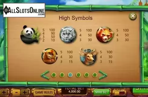 Paytable. Panda's Gold (XIN Gaming) from XIN Gaming