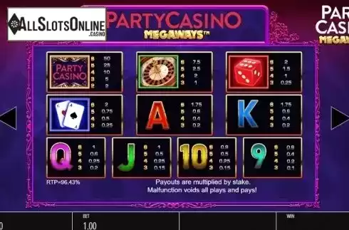 Paytable 1. Party Casino Megaways from Blueprint